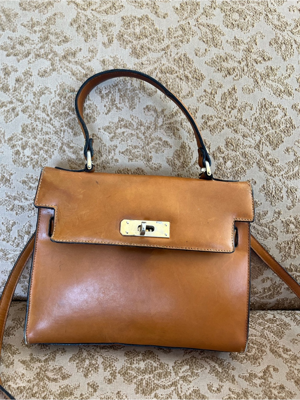 *SOLD * Lederer vintage tan leather top handle bag made in Italy